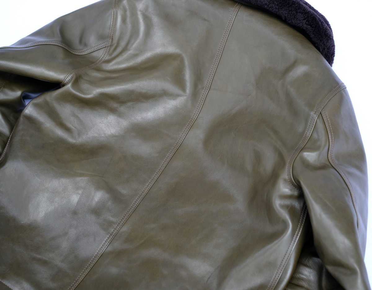 The Shop X Y'2 Leather 1.3mm Olive Eco Horse N-1 Deck Jacket - The