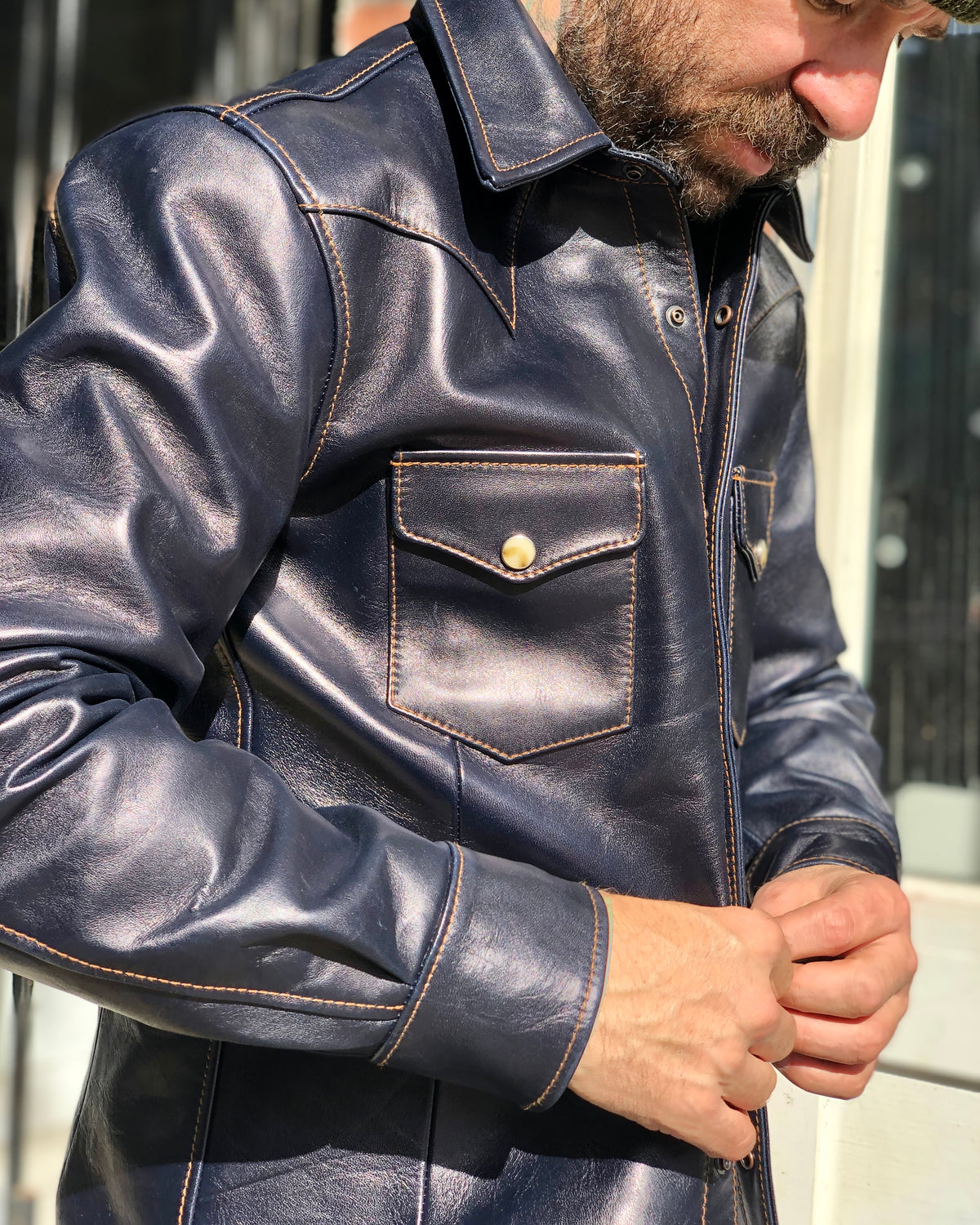 Y'2 Leather X The Shop Pablo Indigo Horse Hide Western Shirt IS-13