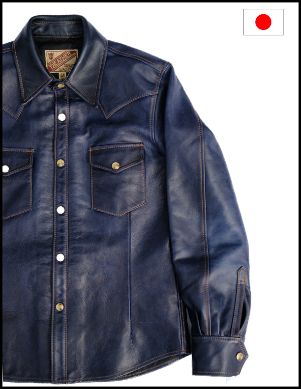 Y'2 Leather X The Shop Pablo Indigo Horse Hide Western Shirt IS-13