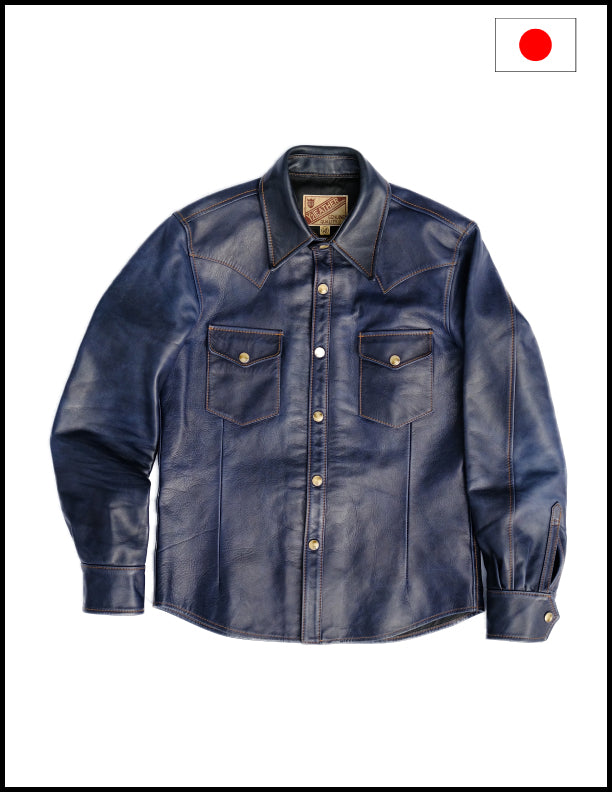 Y'2 Leather X The Shop Pablo Indigo Horse Hide Western Shirt IS-13