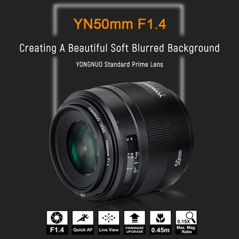 Ống kính YONGNUO YN50mm F1.4 có khẩu độ lớn và tự động lấy nét cho máy ảnh Canon sẽ mang lại cho bạn những bức ảnh tuyệt đẹp với độ nét cao. Với khẩu độ lớn, bạn có thể chụp ảnh trong điều kiện ánh sáng yếu, đồng thời khả năng tự động lấy nét sẽ giúp bạn dễ dàng tạo nên những bức ảnh chuyên nghiệp nhất. 