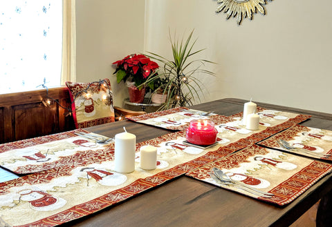 Tache Festive Christmas Vintage Farmhouse Mr. & Mrs. Snowman Couple Woven Tapestry Table Runners Placemat Place Mat