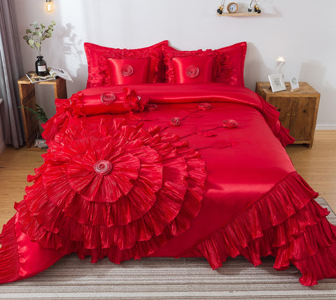 Tache Christmas Red Ruffle Comforter Set