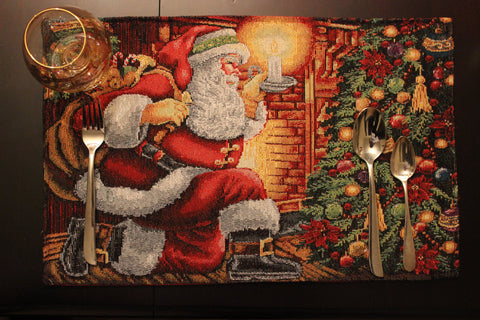 Tache Christmas Festive Santa Claus Festive Down the Chimney Woven Tapestry Placemat Place Table Mat