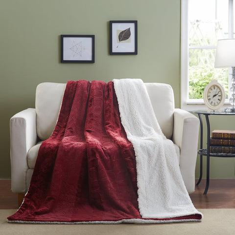 Tache Christmas Solid Embossed Merlot Red Super Soft Warm Sherpa Throw Blanket 
