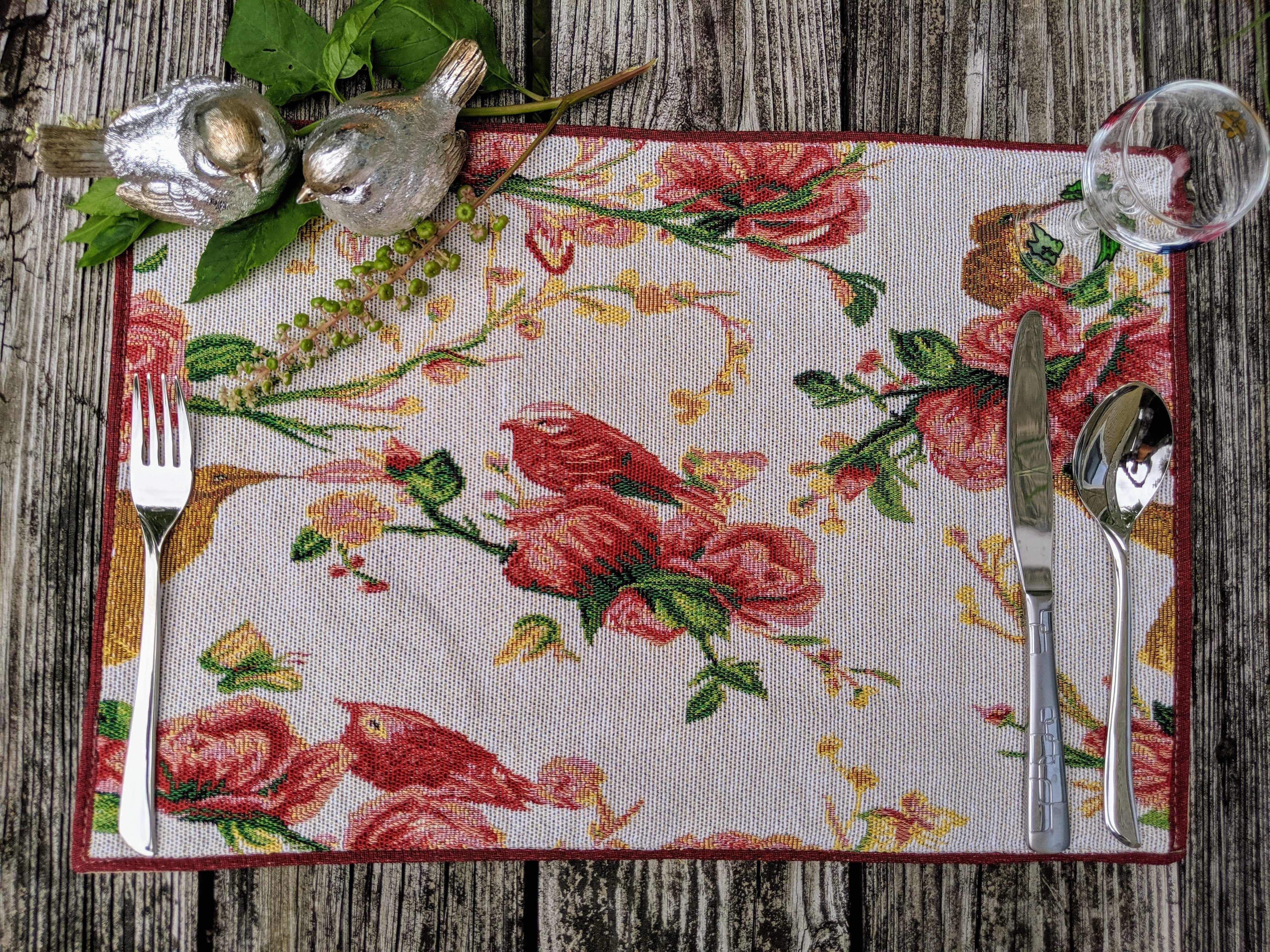 Tache Valentine Placemats Heart Placemat Romantic Cursive Handwritten Love Letter Valentine Hearts Beige Vintage Farmhouse Woven Tapestry Kitchen