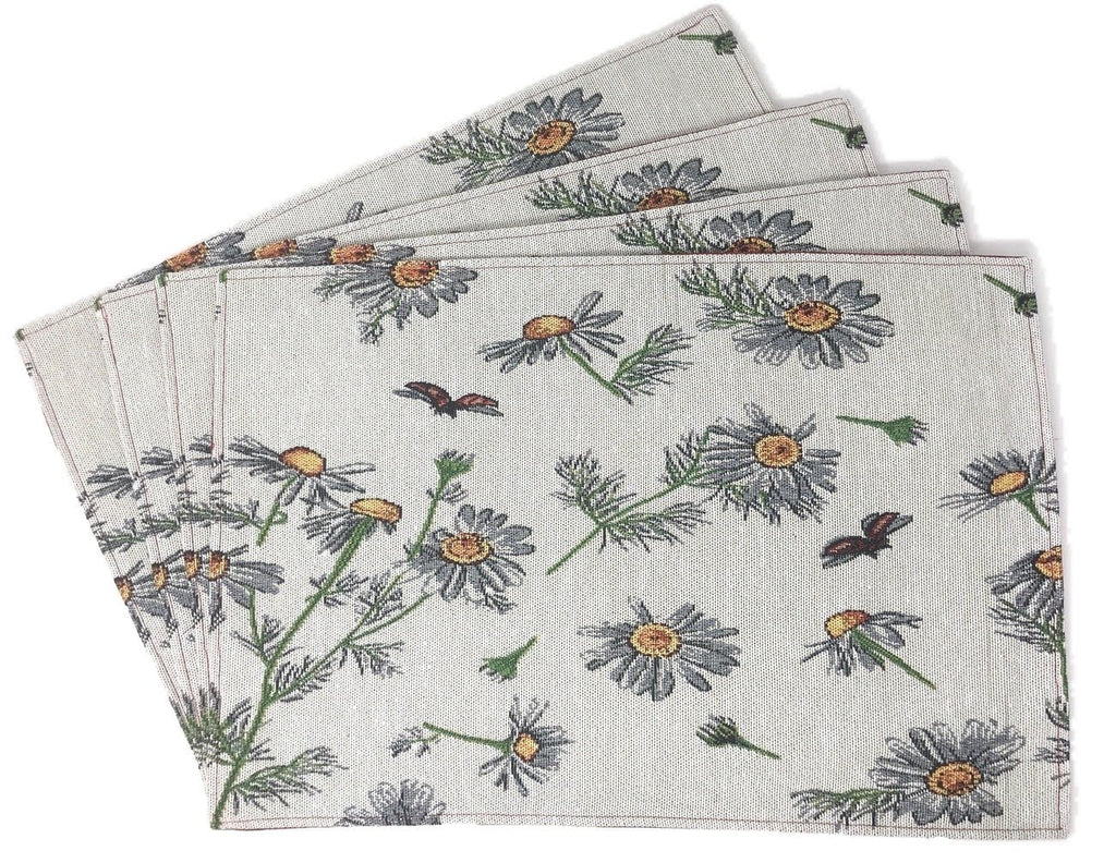 Tache Floral Daisies Ladybugs Woven Tapestry Placemats Set (18114)