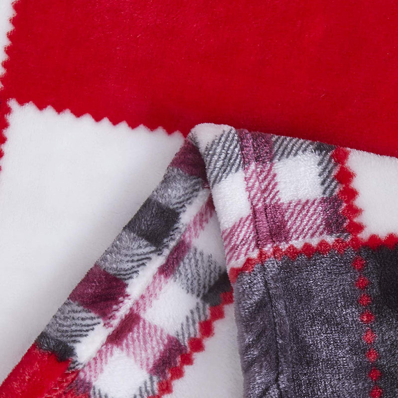 Tache Holiday Red Farmhouse Plaid Patchwork Flannel Throw Blanket (4025) - Tache Home Fashion
