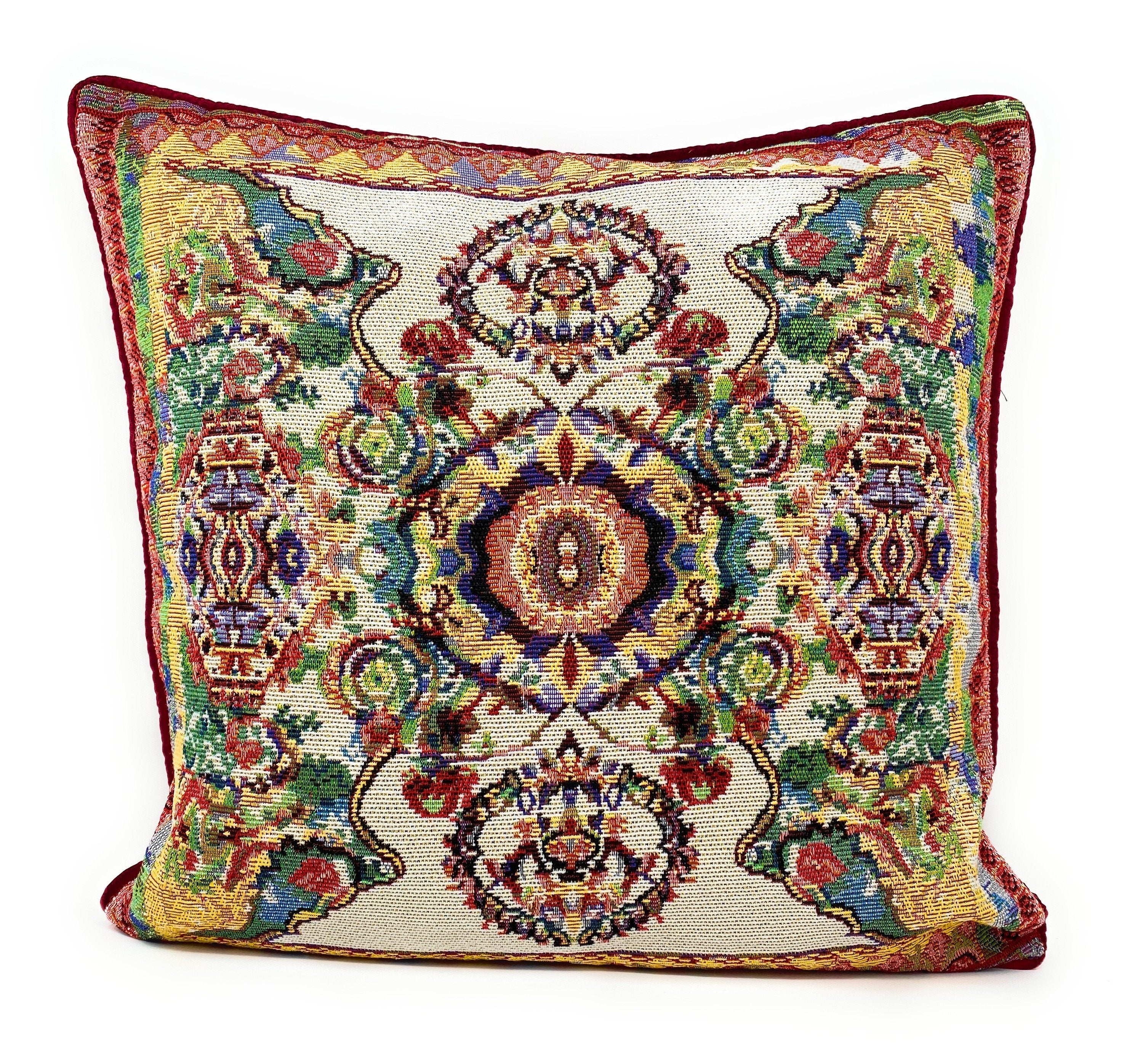 Tache 18 Inch Floral Red Yuletide Blooms Tapestry Throw Pillow Cover (