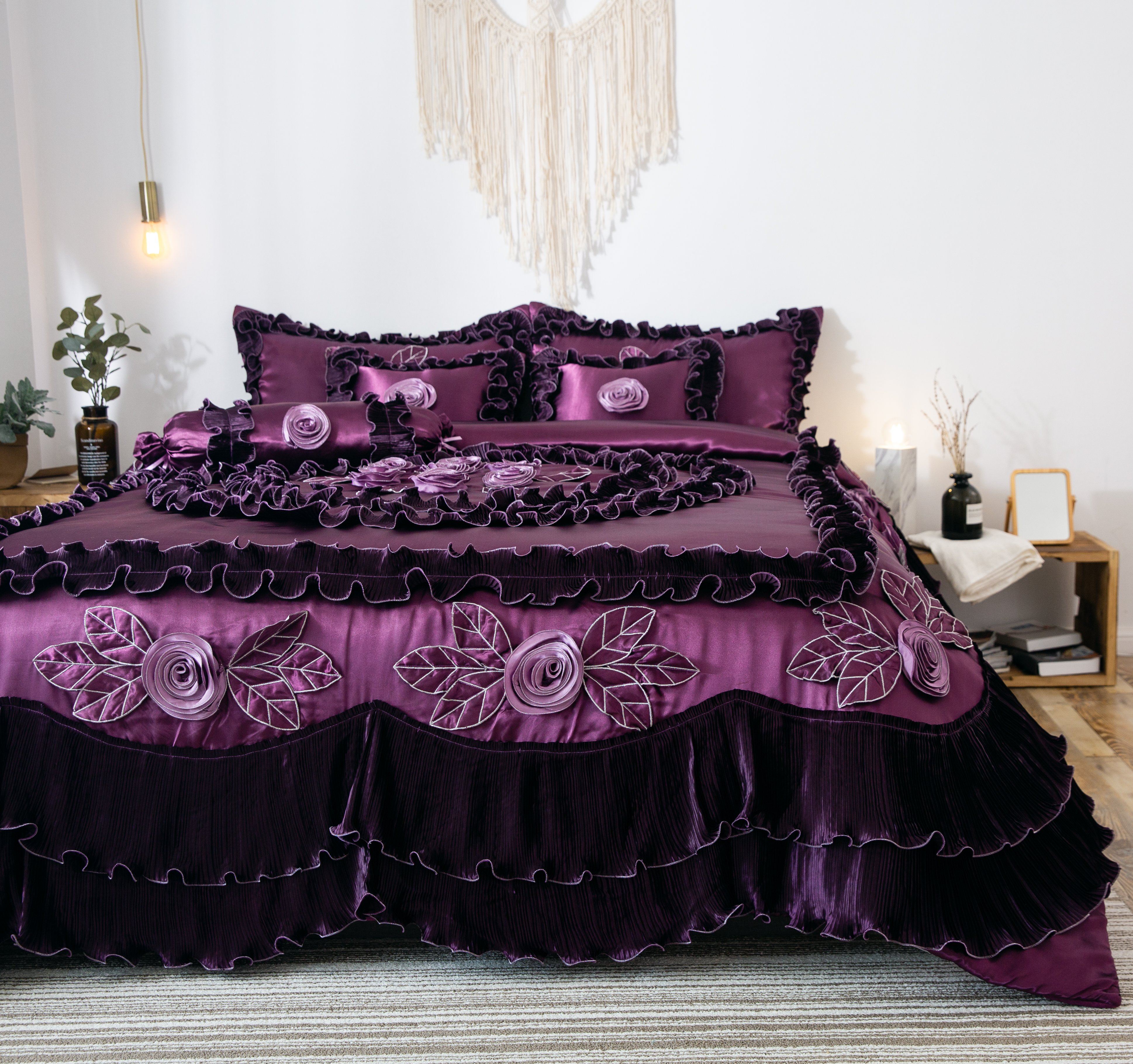 Tache Satin Floral Lace Ruffle Sweet Victorian Luxurious Blue Comforte