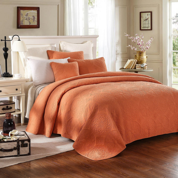 Tache Cotton Solid Tuscany Sunrise 2-3 Piece Orange Floral Bedspread Set (JHW-595) - Tache Home Fashion