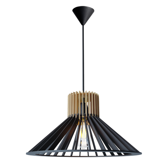 black and wood pendant light