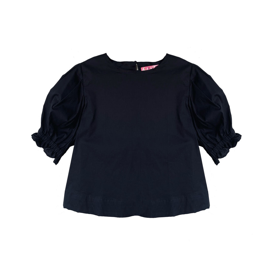 Puff Sleeve Top - Black Poplin