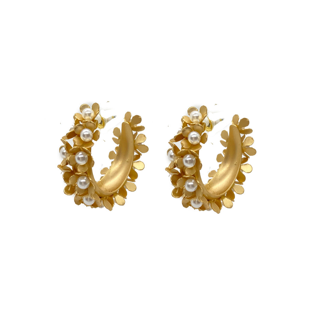 Petite Fleur Hoops - Gold Pearl