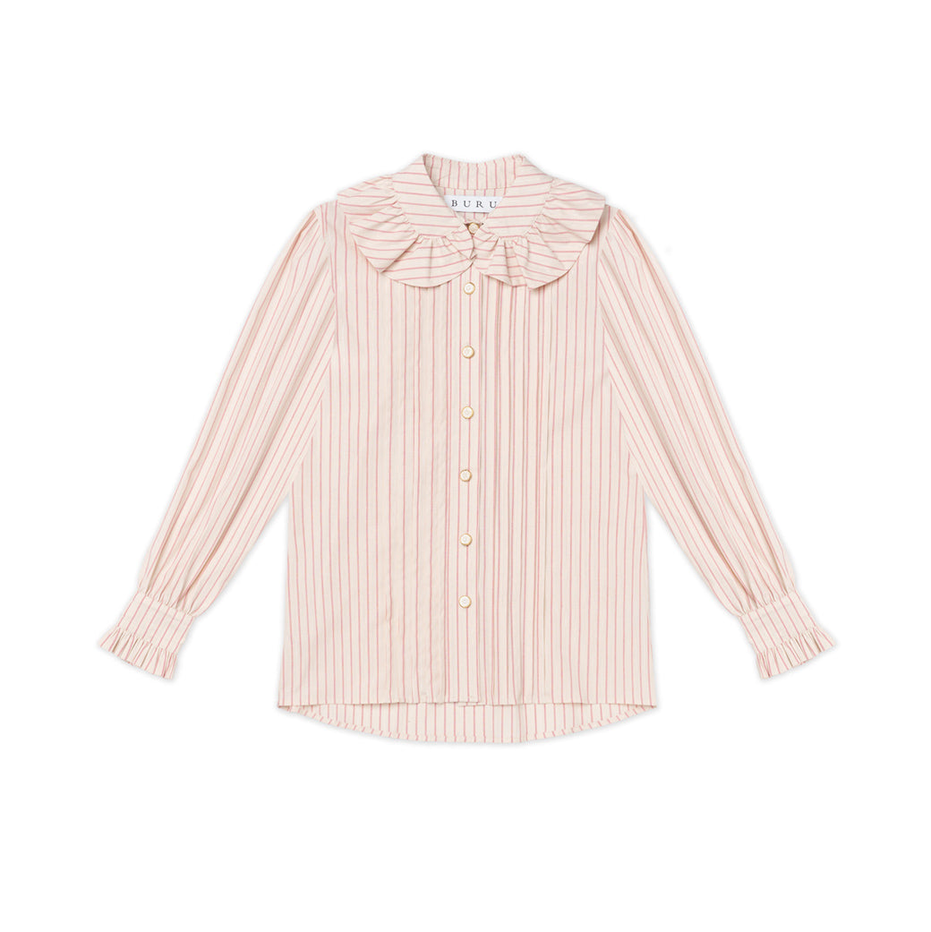 Ruffle Collar Blouse Pink Pinstripe Buru