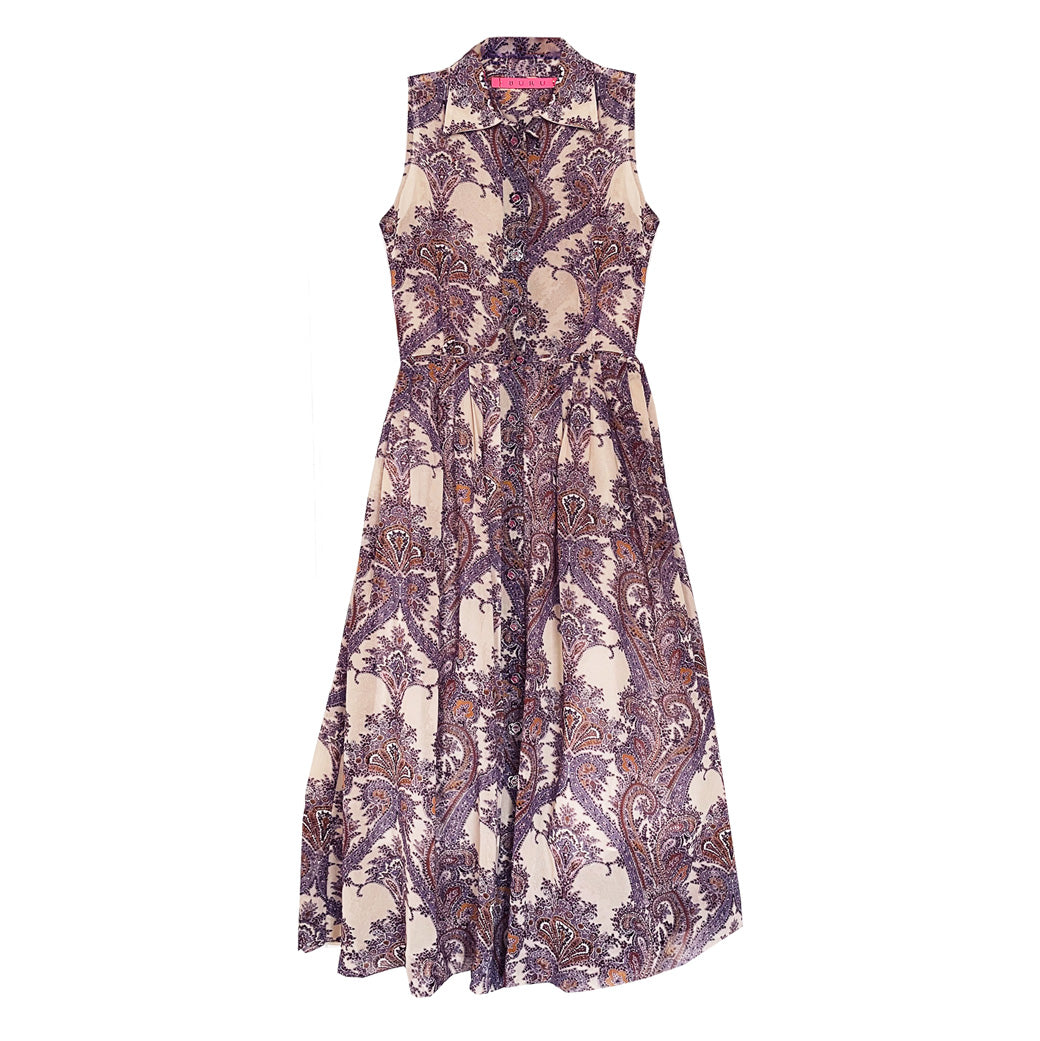 Sleeveless Shirtdress - Purple Paisley