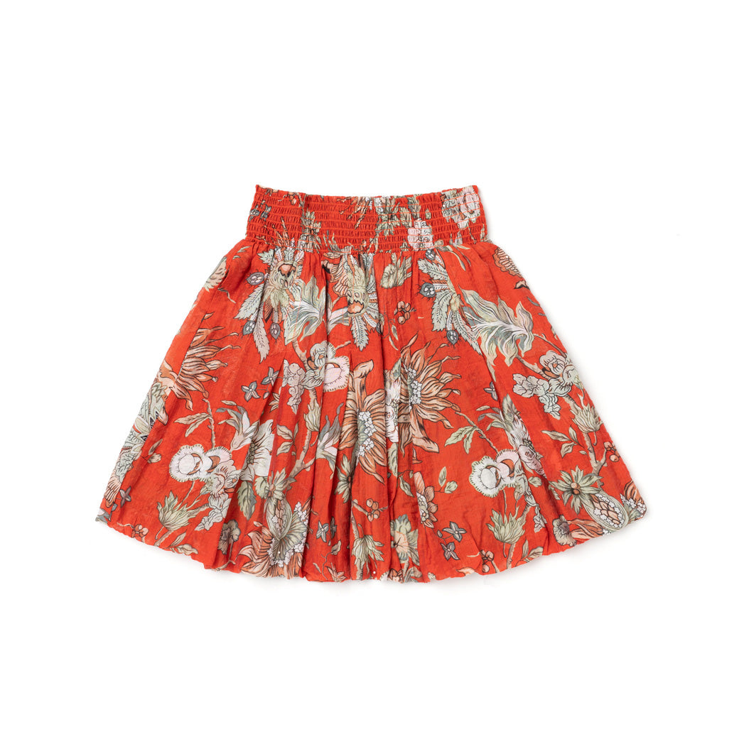 red and white floral skirt