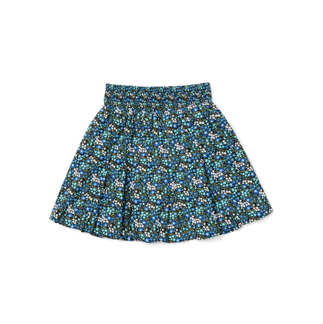 Smocked Waist Mini Skirt - Black Micro Floral