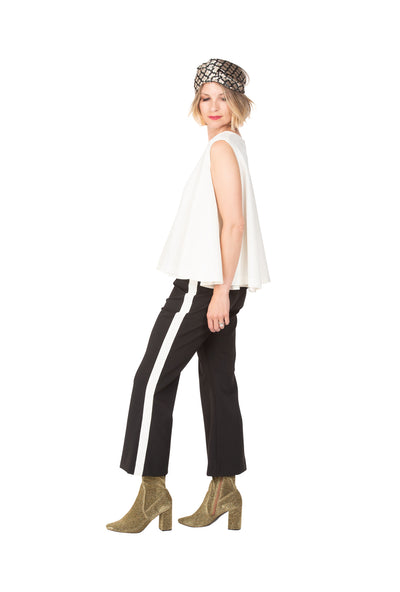 black cropped flared trousers