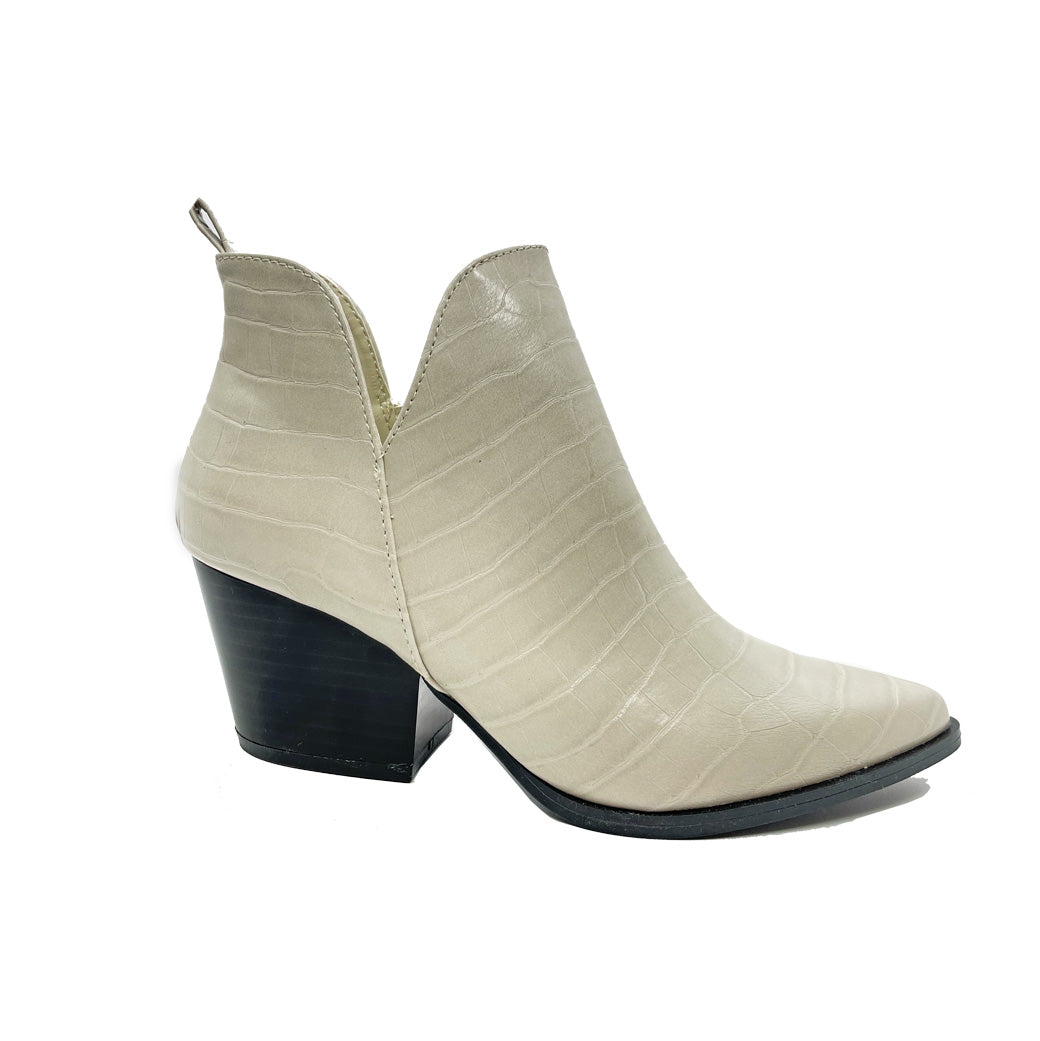 Classic Ankle Booties- Off White Faux Croc