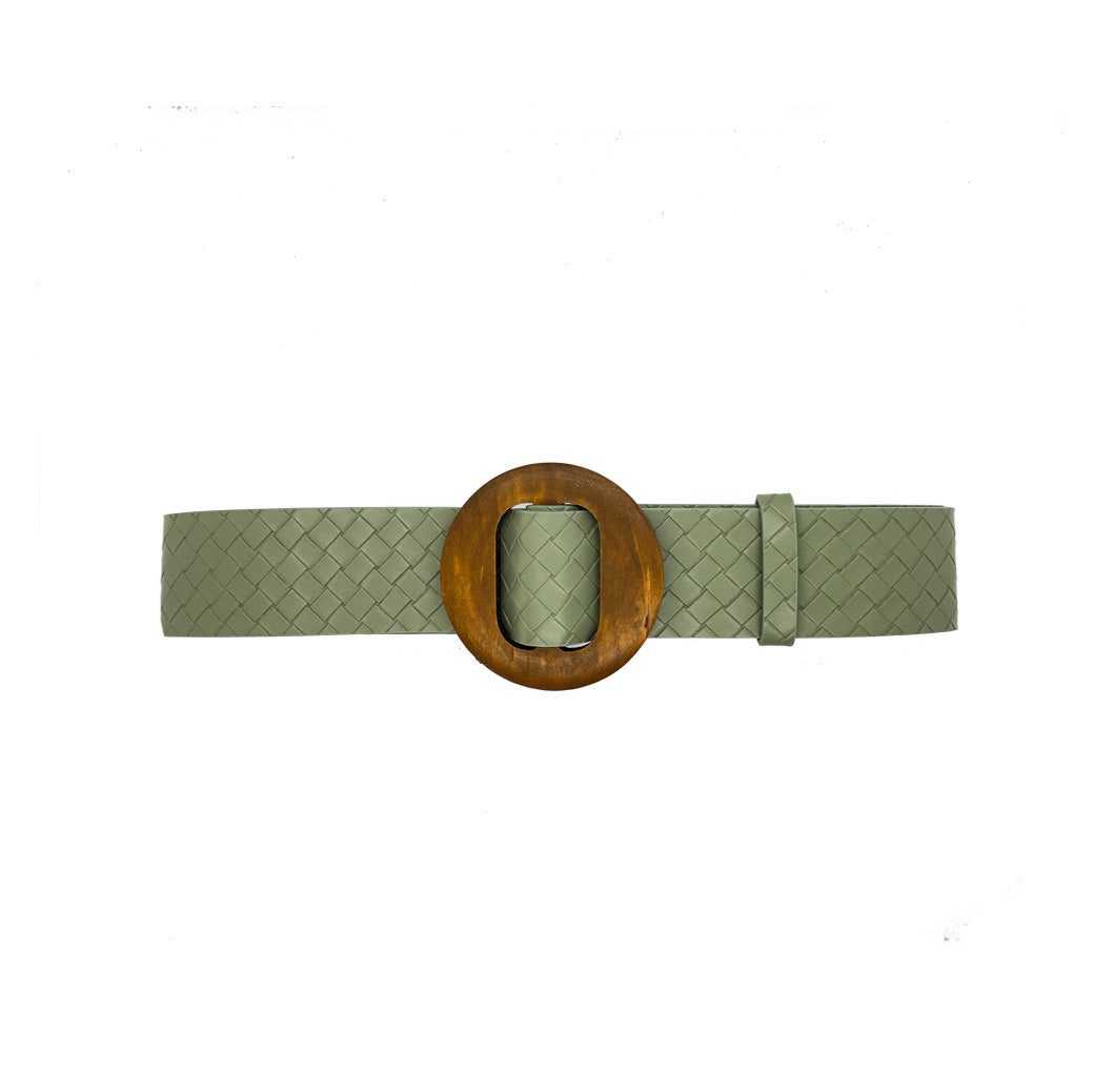 Woven Vegan Leather Belt - Green