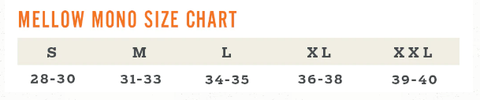 mellow mono size chart