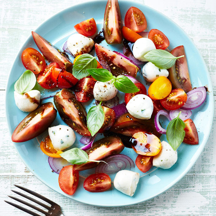 Deconstructed tomato salad with bocconcini and basil | Harris Farm Markets