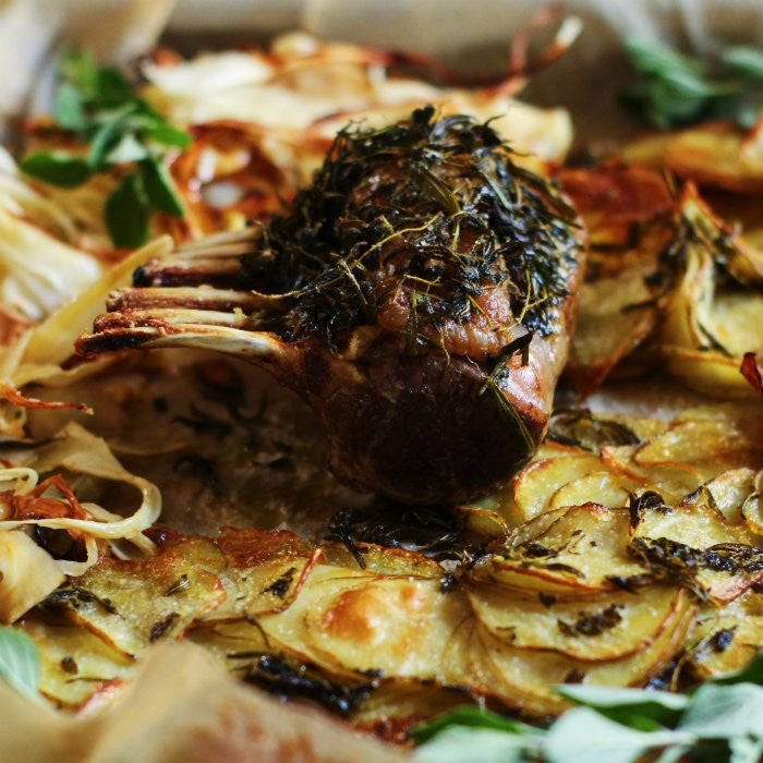 Rosemary Lamb Rack with Parsnip and Potatoes
