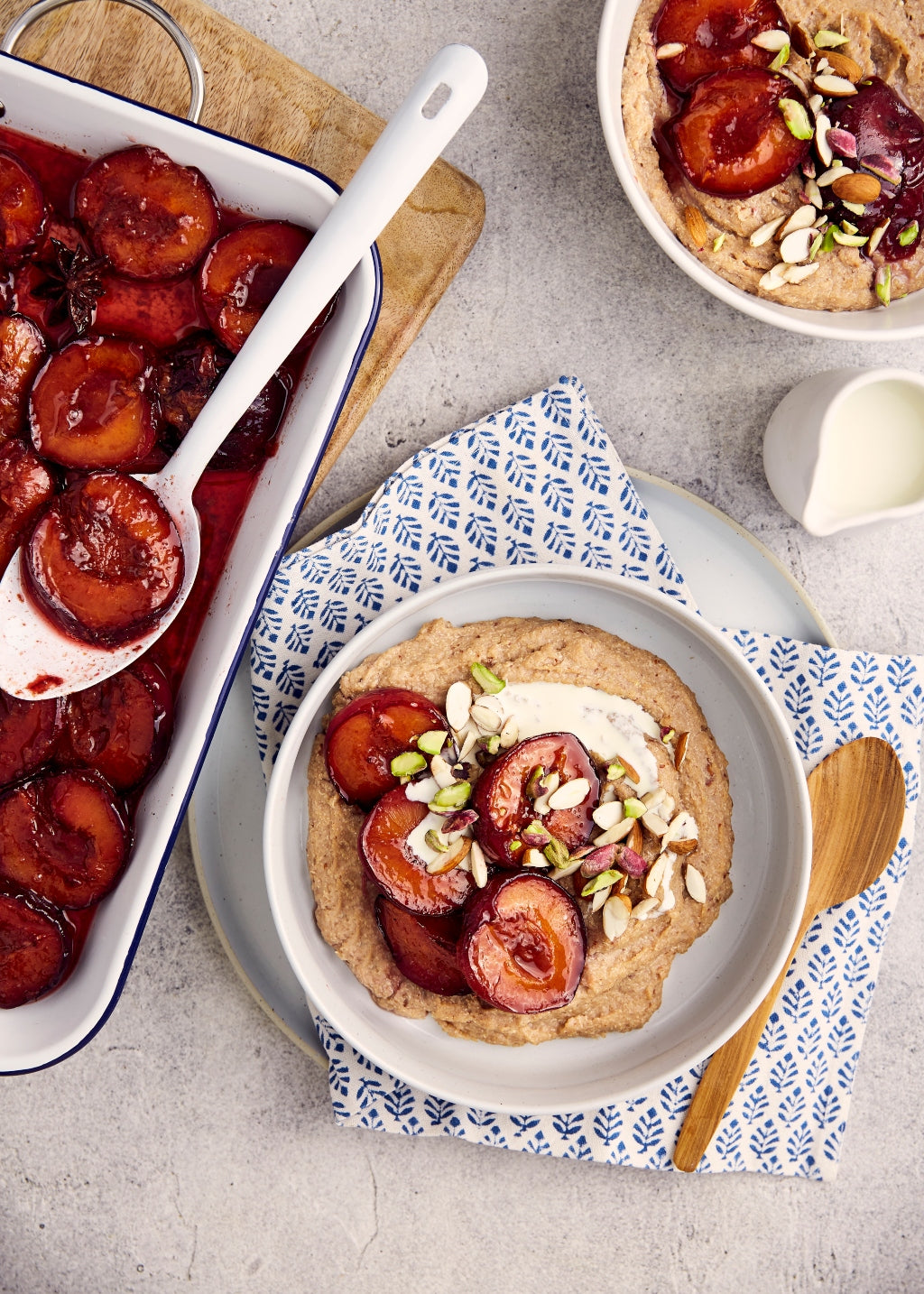 Baked Spiced Plums with Cinnamon Quinoa Porridge