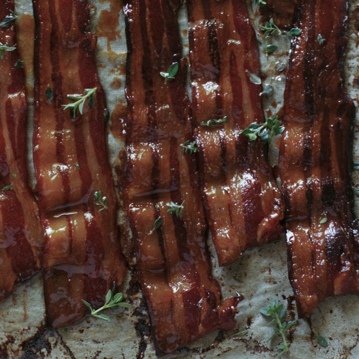 Burnt Butter French Toast with Maple Thyme Bacon, Mushrooms, Watercress and Goats Cherve