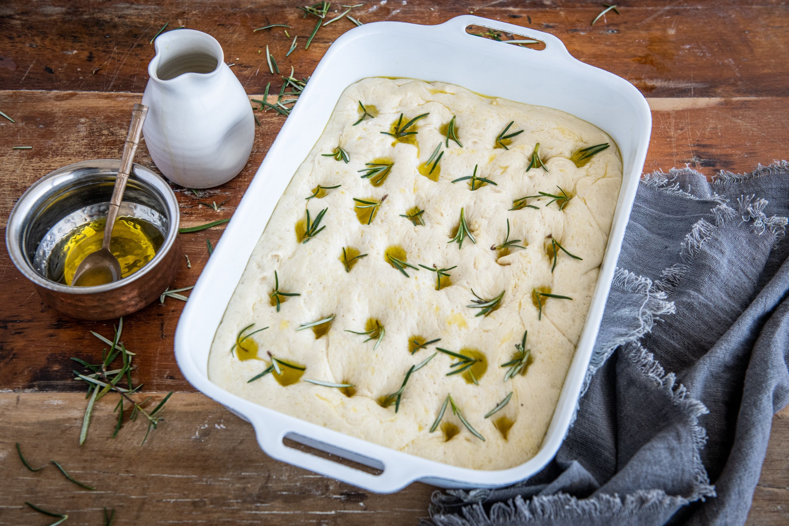 Focaccia ready to be baked