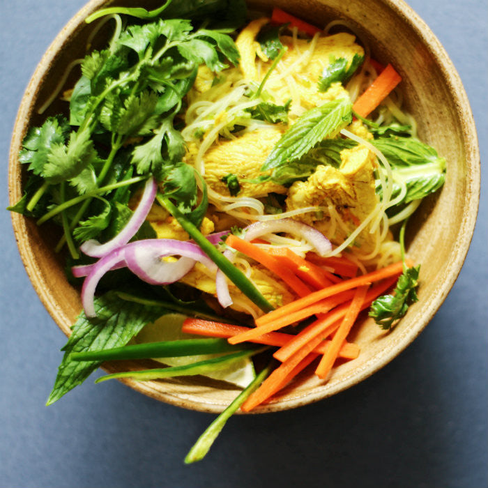 Yellow Chicken Vermicelli Salad with Herbs and Turmeric Dressing