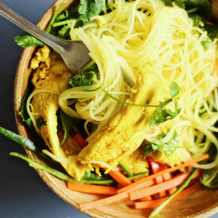 Yellow Chicken Vermicelli Salad with Herbs and Turmeric Dressing