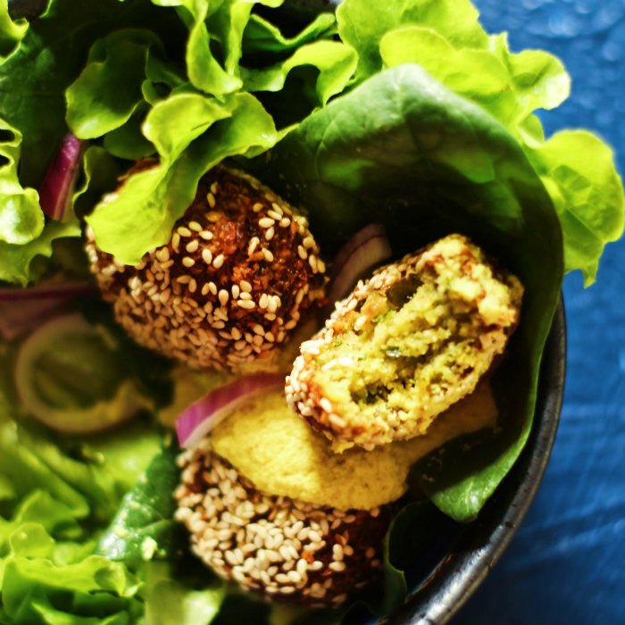 Falafel Salad with Cashew Turmeric Dressing