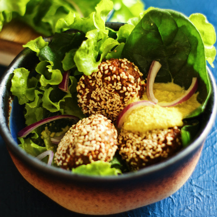 Falafel Salad with Cashew Turmeric Dressing