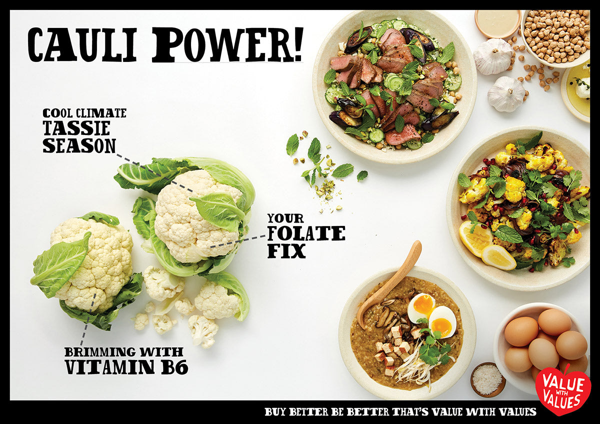 An image of cauliflowers and cauliflower recipes with the title Cauli Power!