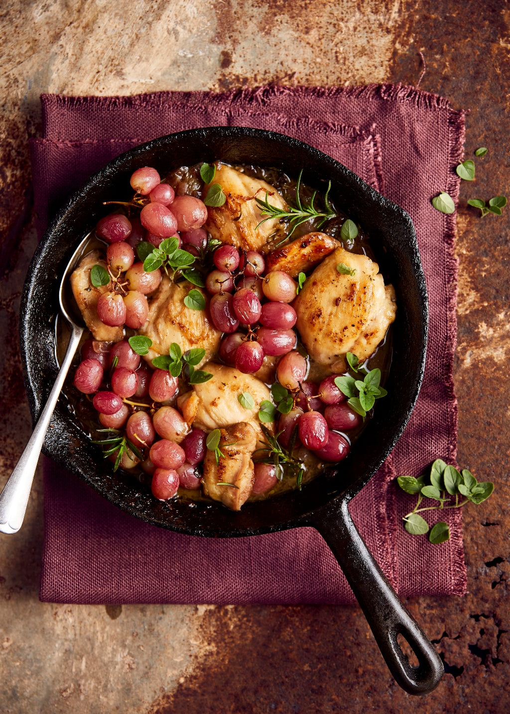 Braised Chicken with Red Grapes & Thyme