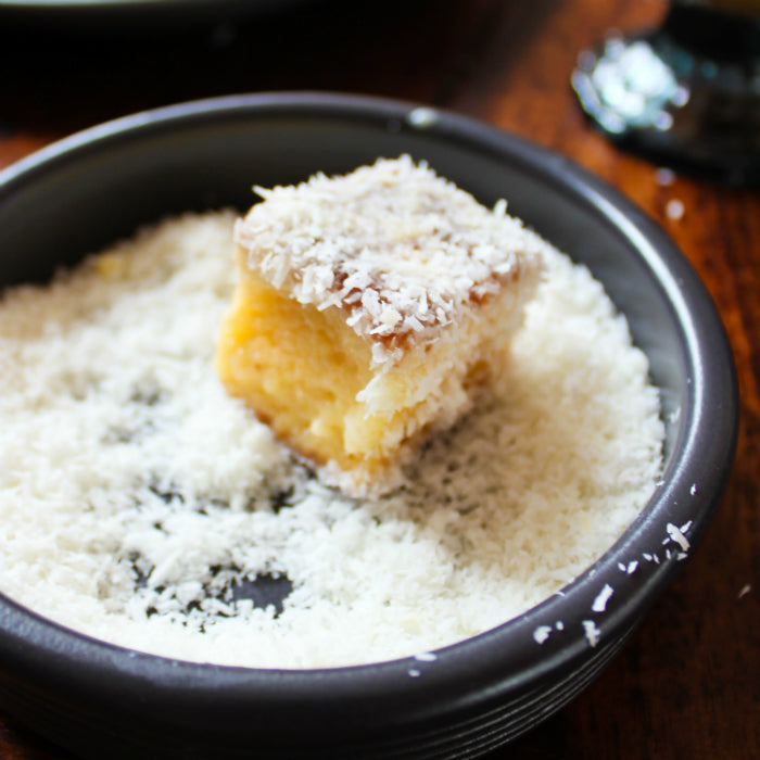 Mango, White Chocolate and Lime Lamingtons