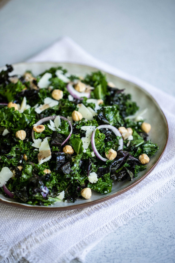 Massaged Greens with Caramelised Balsamic and Pecorino