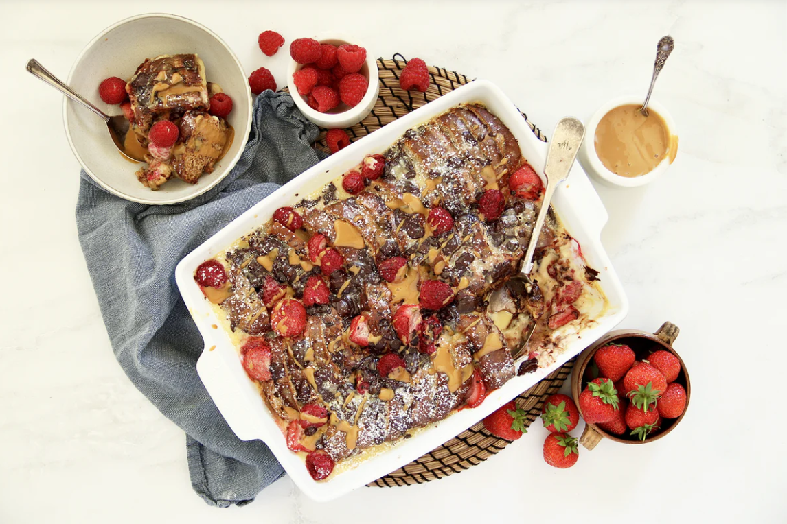 Chocolate and Dulce De Leche Hot Cross Bun Pudding