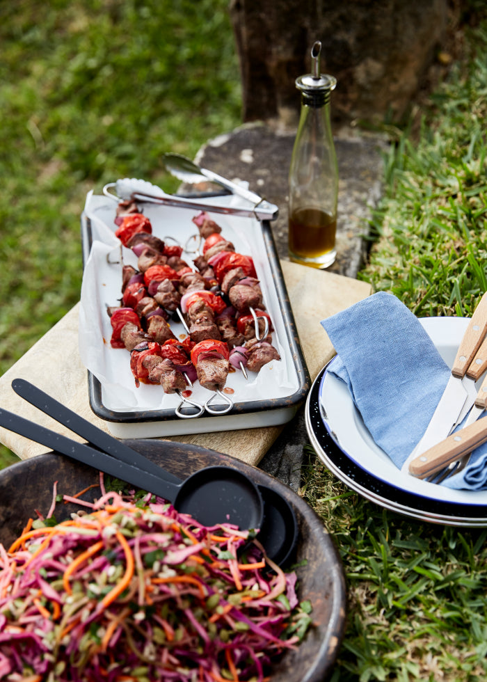 Grilled Lamb Kebabs with Slaw
