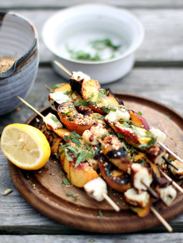 My New Roots shows us Haloumi & Peach Skewers