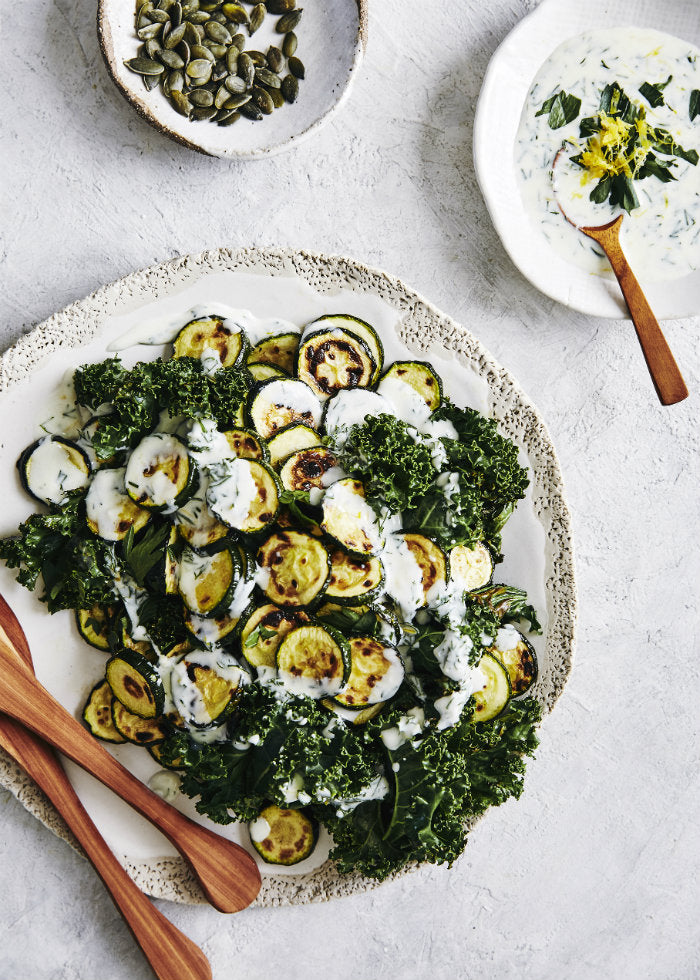 roasted zucchini and kale salad