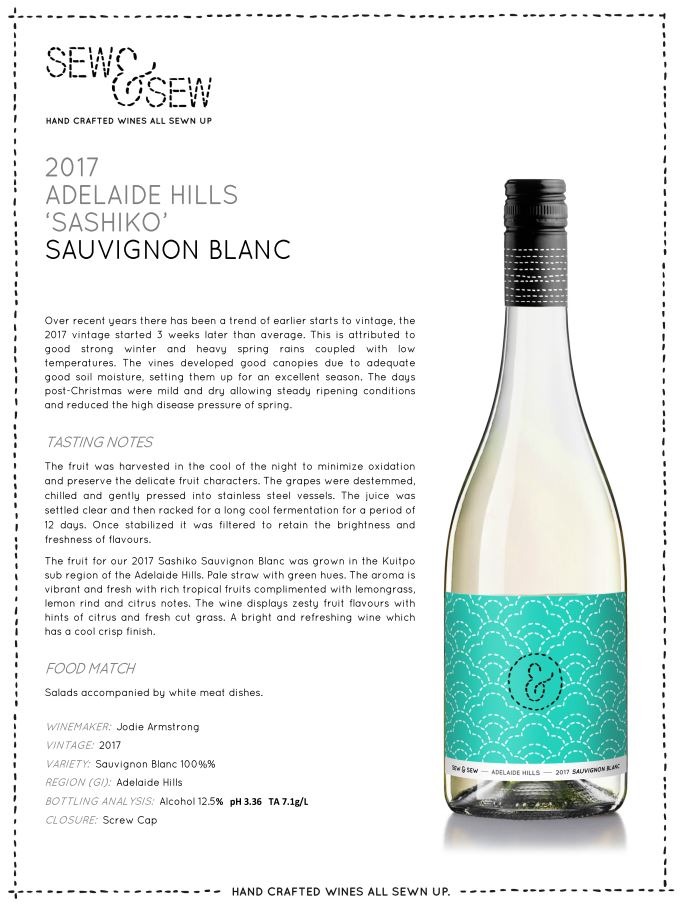 Buy Sew Sew Sauvignon Blanc Sashiko Adelaide Hills From Harris Farm Online Harris Farm Markets