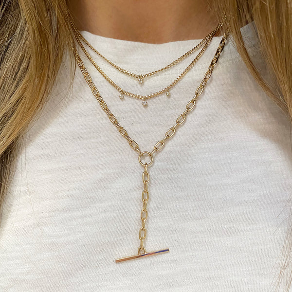 Zoë Chicco 14K Gold 5 Dangling Diamond Extra Small Curb Chain Necklace