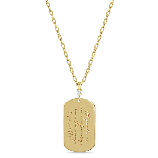 14k Gold Small Dog Tag Necklace - Zoe Lev Jewelry