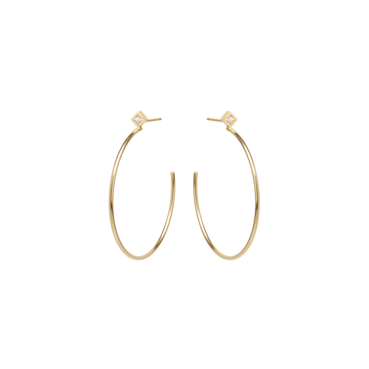 14k medium princess diamond stud hoops