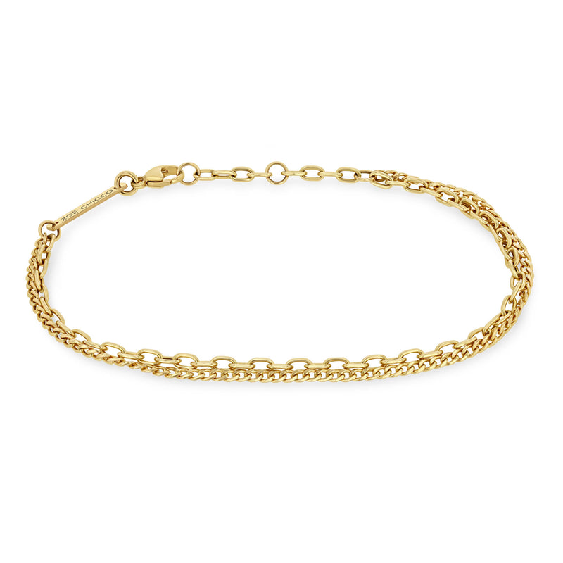 Zoë Chicco 14k Gold XS Curb & Small Oval Link Double Chain Bracelet ...