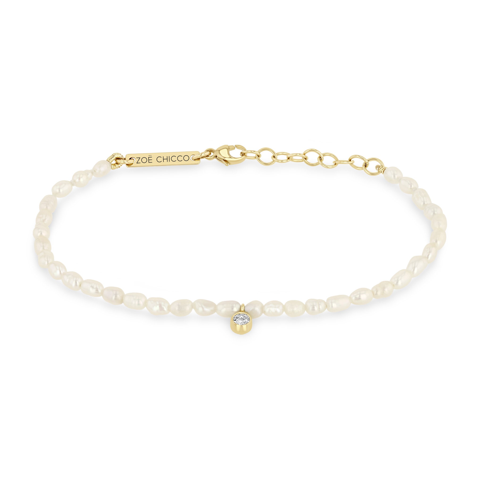 Zoë Chicco 14k Gold Diamond Charm Rice Pearl Bracelet – ZOË CHICCO