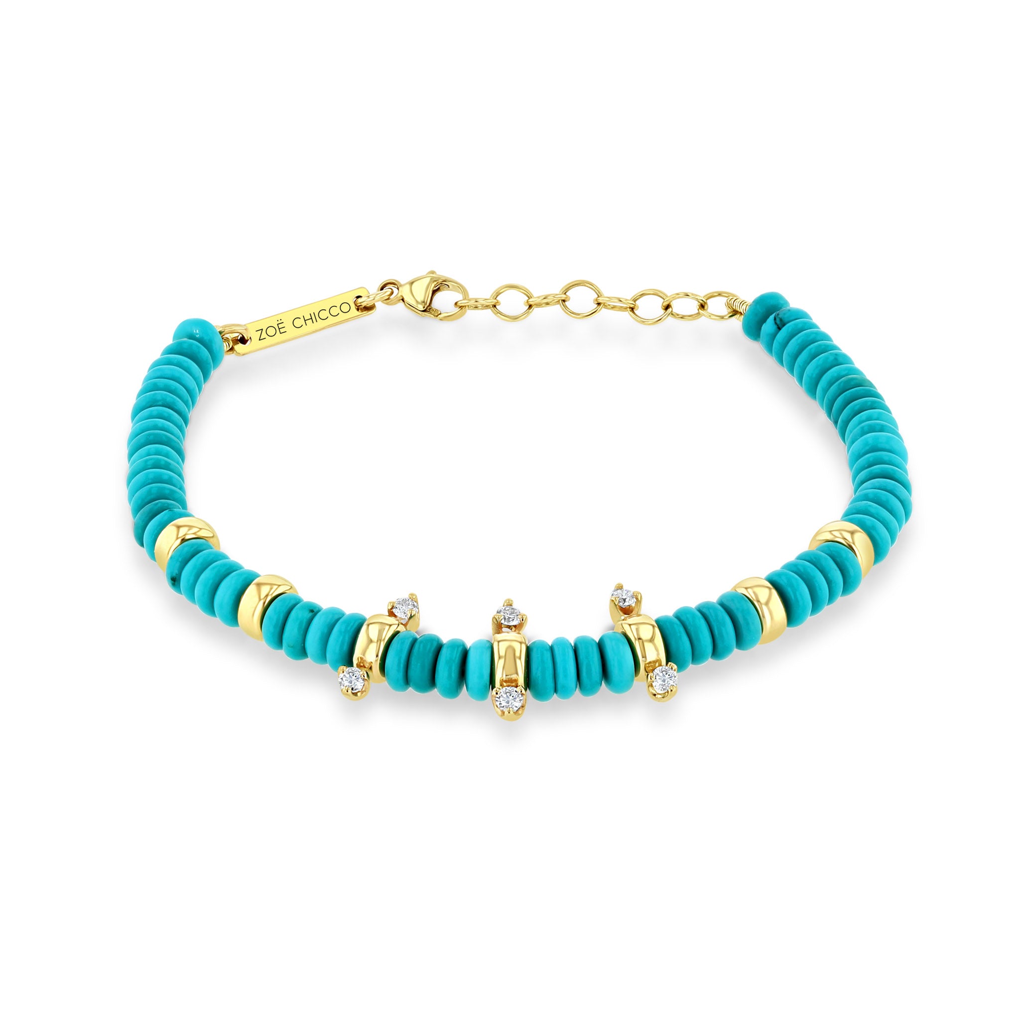 Zoë Chicco 14k Gold & Turquoise Rondelle Bead Bracelet with 6 Diamonds ...